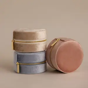 Round Velvet Jewelry Case by Caitlyn Minimalist - Velvet Jewelry Organizer in Champagne, Blue, & Pink - Small Travel Jewelry Case - Minimalist Jewelry Storage Box - Gift for Her