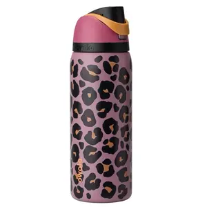 Owala Leopard Pattern 32 oz Stainless Steel Water Bottle - Comes with a straw, suitable for sports, outdoor activities, travel, and as a student sports water bottle.
