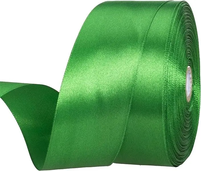 1 1/2 Inch Green Solid Satin Ribbon, 50 Yards Craft Fabric Ribbon for Gift Wrapping Floral Bouquets Wedding Party Decoration