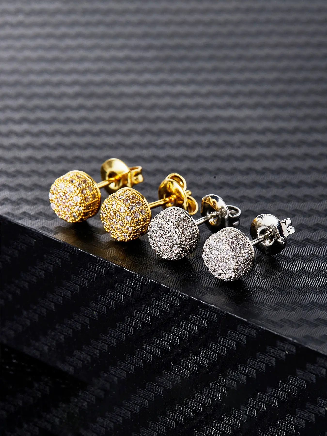 2 pairs of ICED CHICS semi-circular stud sets, earrings and accessories, Ear Studs, couple style, suitable for both men and women, street casual style, copper inlaid sparkling zirconia material for stable wearing, Trendy Jewelry, Stylish Jewelry
