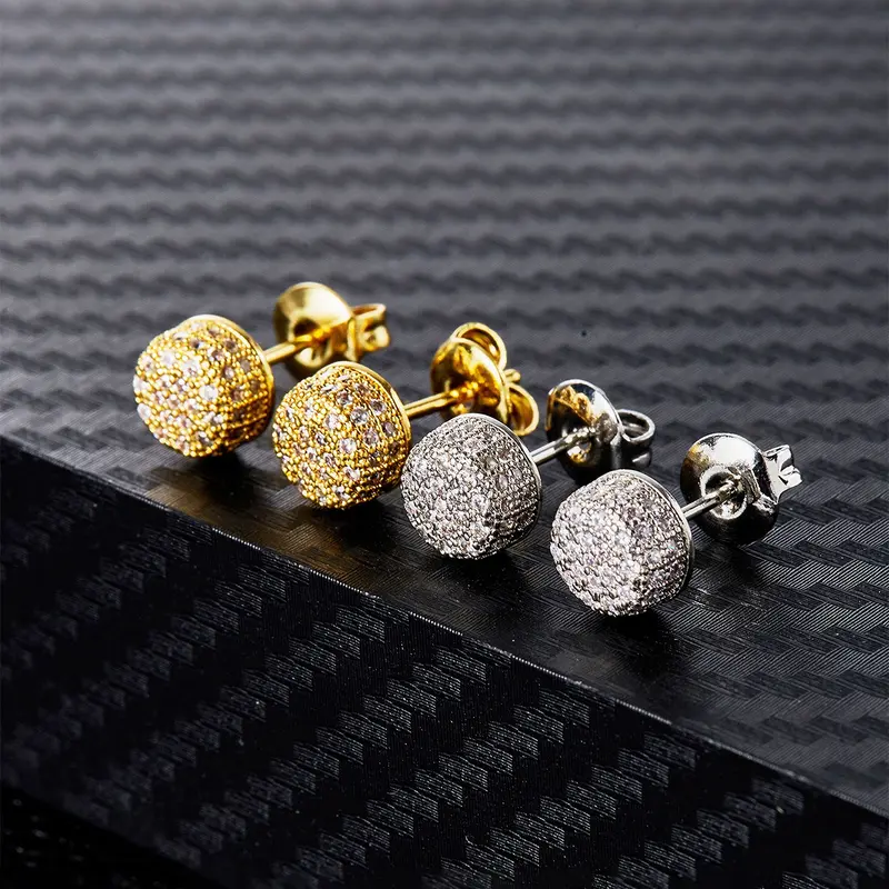 2 pairs of ICED CHICS semi-circular stud sets, earrings and accessories, Ear Studs, couple style, suitable for both men and women, street casual style, copper inlaid sparkling zirconia material for stable wearing, Trendy Jewelry, Stylish Jewelry
