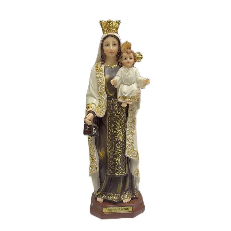 Virgen del Carmen Image of Recina - Detailed Statue with Gold Accents and Child Figure