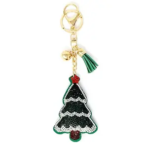 Silver Flocked Christmas Tree Puffy Tassel Purse Charm / Key Chain
