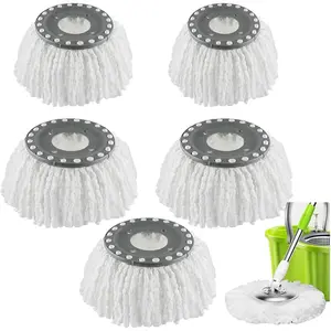 5 count Spin Mop Heads Replacement Refill for Old Hurricane Mr.Clean 360 Spin Magic Rotating Round Mop Microfibre Universal Spin Mop Heads Clean Mop  Refill for Standard Mops (White-5PCS)