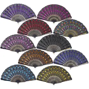 10Pcs/Set Fabric Folding Handheld Fans with Different Flower Patterns,Ideal for Wedding,Dancing,Party,Summer Cooling,Halloween Christmas Father's Day Gift,Hand Tools Kits