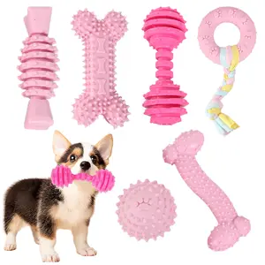 6 Pack Dog Chew Toys for Puppy, Cute Pink Small Dog Toys, Teething Toys for Puppies, Soft Durable Interactive Chew Toy for Small Dogs