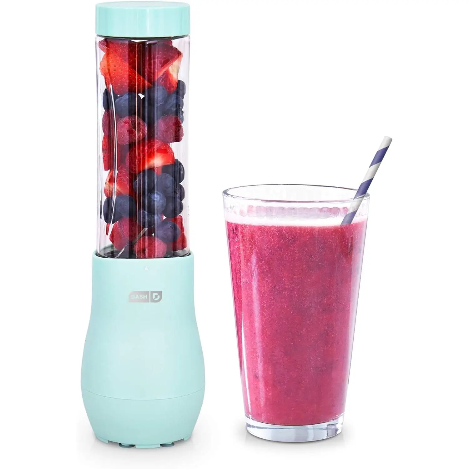 Mighty Mini Personal Blender - 10 oz Aqua Kitchen Appliance with Stainless Steel Blades, BPA-Free Tritan™ Cup, Travel Lid for Smoothies & Protein Shakes