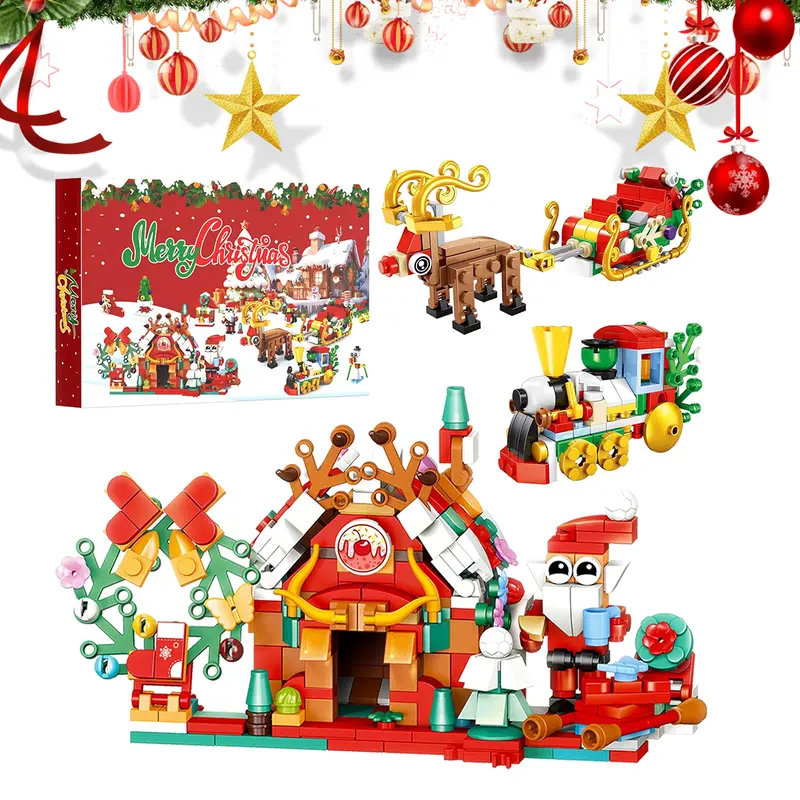 2026 Reindeer Themed Building Bricks Set Advent Calendar - 24-Pack Safe Plastic Mini Jigsaw Puzzle Toys, DIY Building Block, Brick Kit, 6-8 Years, Collaborative Puzzle Time, Holiday Countdown Gift for Kids