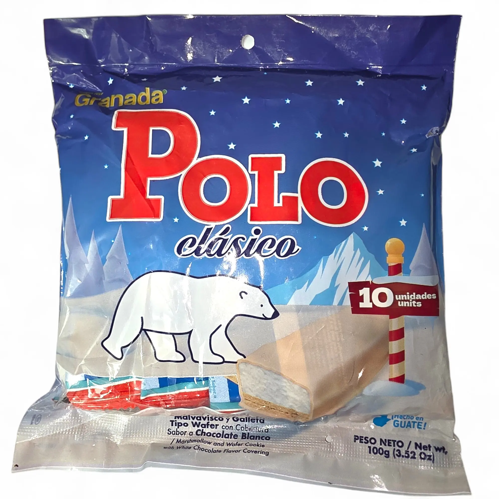 Polo Granada Pack x10 10g Marshmallow & Waffer Cookie with Chocolate Flavor Coating Delightful Snack for Any Occasion