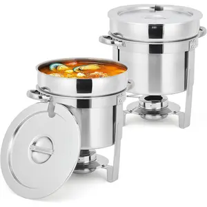 Soup Chafing Dishes for Buffet 2 Pack, 7QT Round Soup Warmers Set Stainless Steel with Lid Holder, Food Warmers for Home Parties Buffet Catering Events Dinners