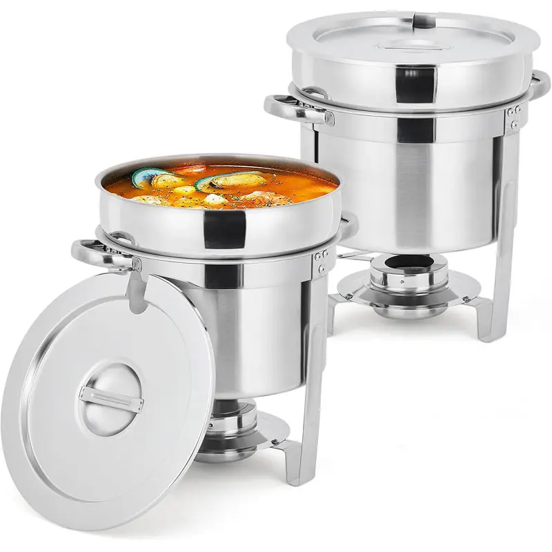 Soup Chafing Dishes for Buffet 2 Pack, 7QT Round Soup Warmers Set Stainless Steel with Lid Holder, Food Warmers for Home Parties Buffet Catering Events Dinners