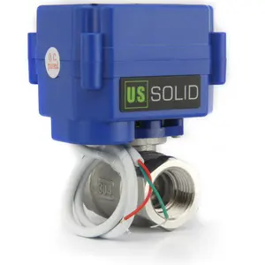 U.S. Solid Motorized Ball Valve 1/2" Stainless Steel Full Port 9-24V DC 2 Wire Reverse Polarity Normally Closed