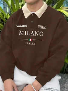 Men's Lapel Jacket with Collar, Milano Italia Print, Italian Flag Elements, Casual City Style, Daily Wear, Urban Walks