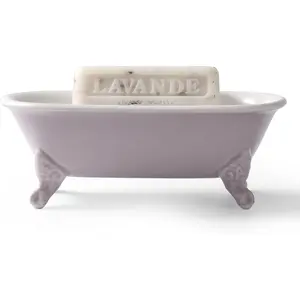6.5" Ceramic Mini Decorative Clawfoot Bathtub Bar Soap Dish, Kitchen Sponge Holder and Shower Tray for Bathroom, 1 Pack(Lavender)