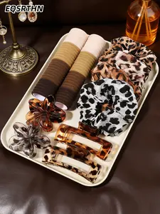 108Pcs Leopard Hair Accessories Set for Women - Large Tortoise Shell Claw Clips, Floral Hair Pins & Rhinestone Scrunchies, Seamless Elastic Hair Bands, French Style Trendy Hair Styling Kit for Thick Thin Hair