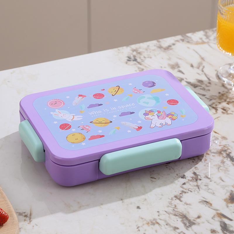 Kids Bento Box, 5 Compartments Leakproof LunchContainers with Tableware & Sauce Box, Microwave &Dishwasher & Freezer Safe, BPA Free, 40oz (Purple&Blue)