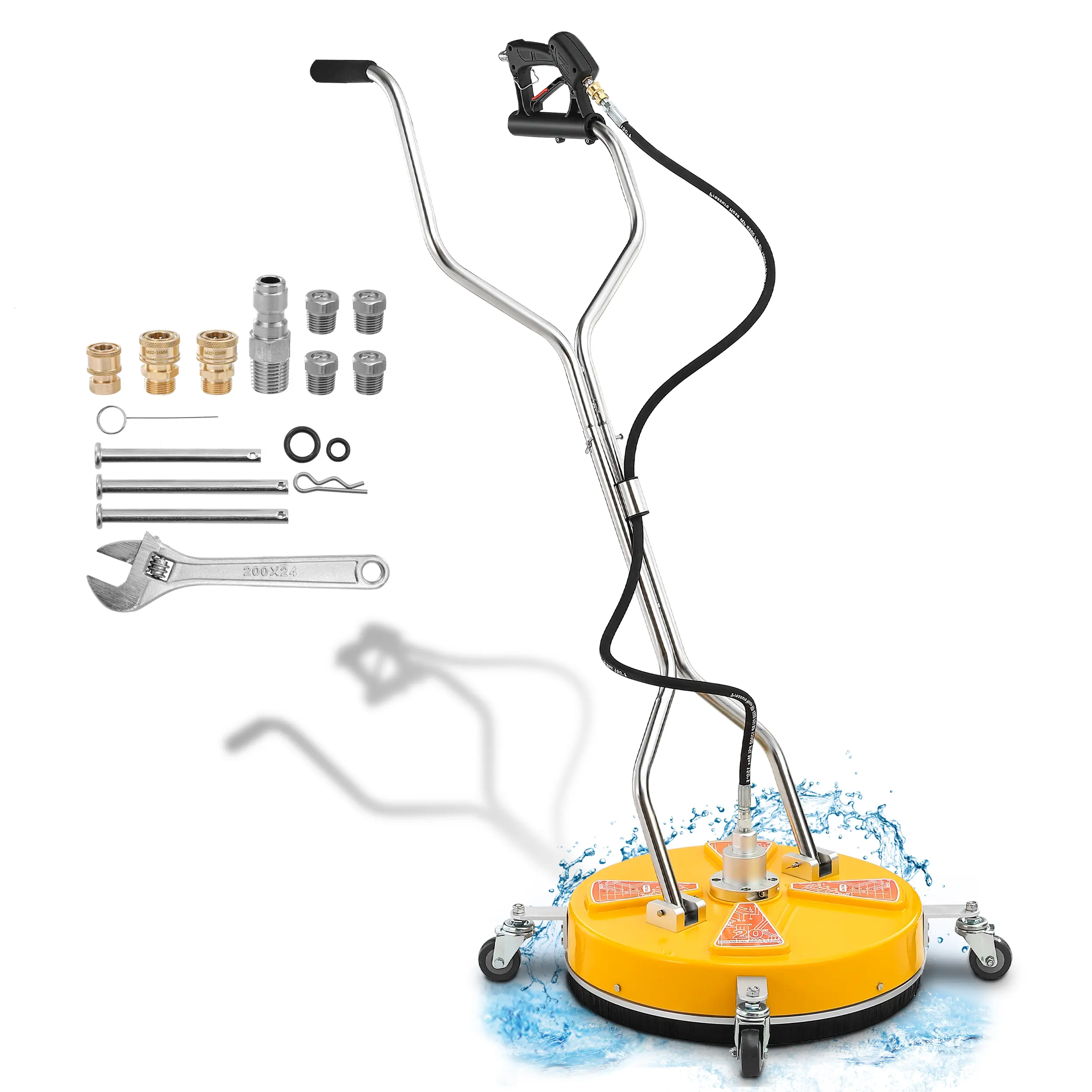 Tool Daily 20" High-Pressure Washer Surface Cleaner Attachment - Pressure Washer Accessories with Dual Handle, 4 Caster Wheels, Durable Bristles for Decks, Driveways, Father's Day Gift