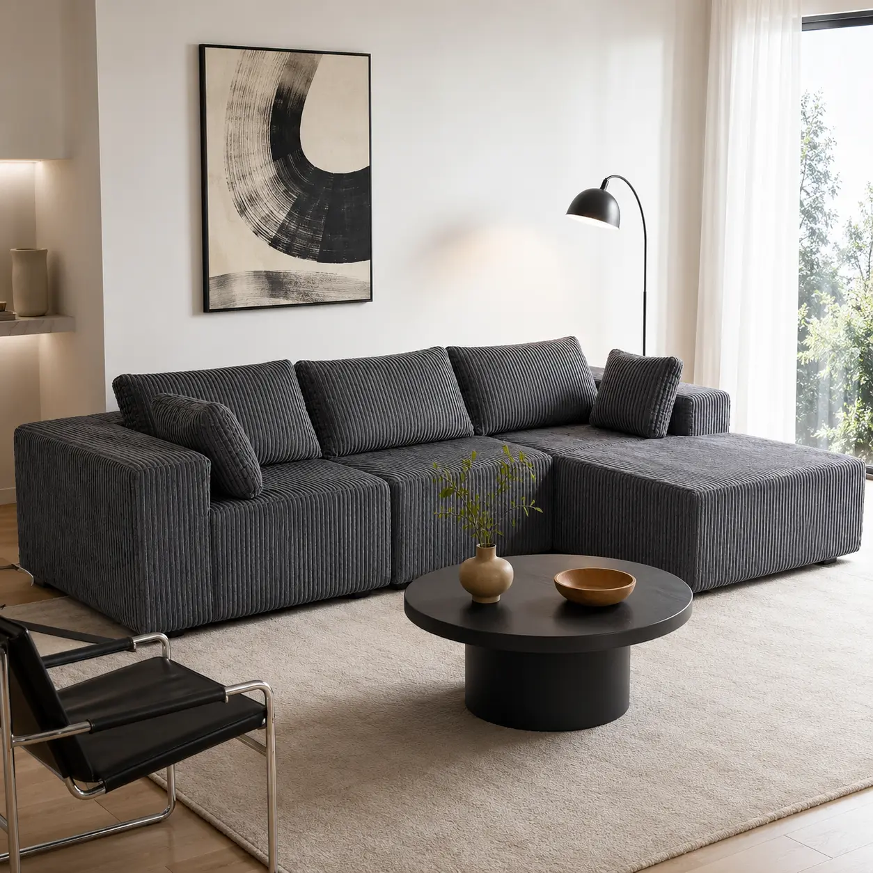 108-Inch Modular L-Shaped Sofa Set, Modern Upholstered Sectional Couch with Chaise Lounge, Boneless Low-Profile Design, Plush Cushions, Customizable Living Room Seating, Spacious Contemporary Lounge Sofa