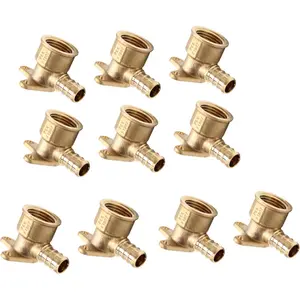 (Pack of 10)  Pex Drop-Ear Elbow Brass Crimp Fitting 1/2 Inch x 1/2 Inch Female NPT, ASTM F1807,(PEX1807159)
