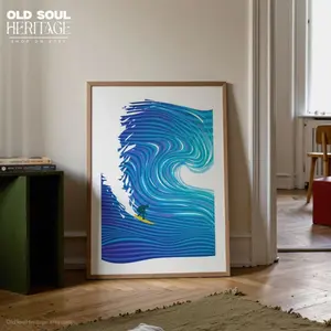 Big Wave Surfer Poster, Colorful Ocean Beach Home Art Print, Tropical Vibrant Graphic Decor