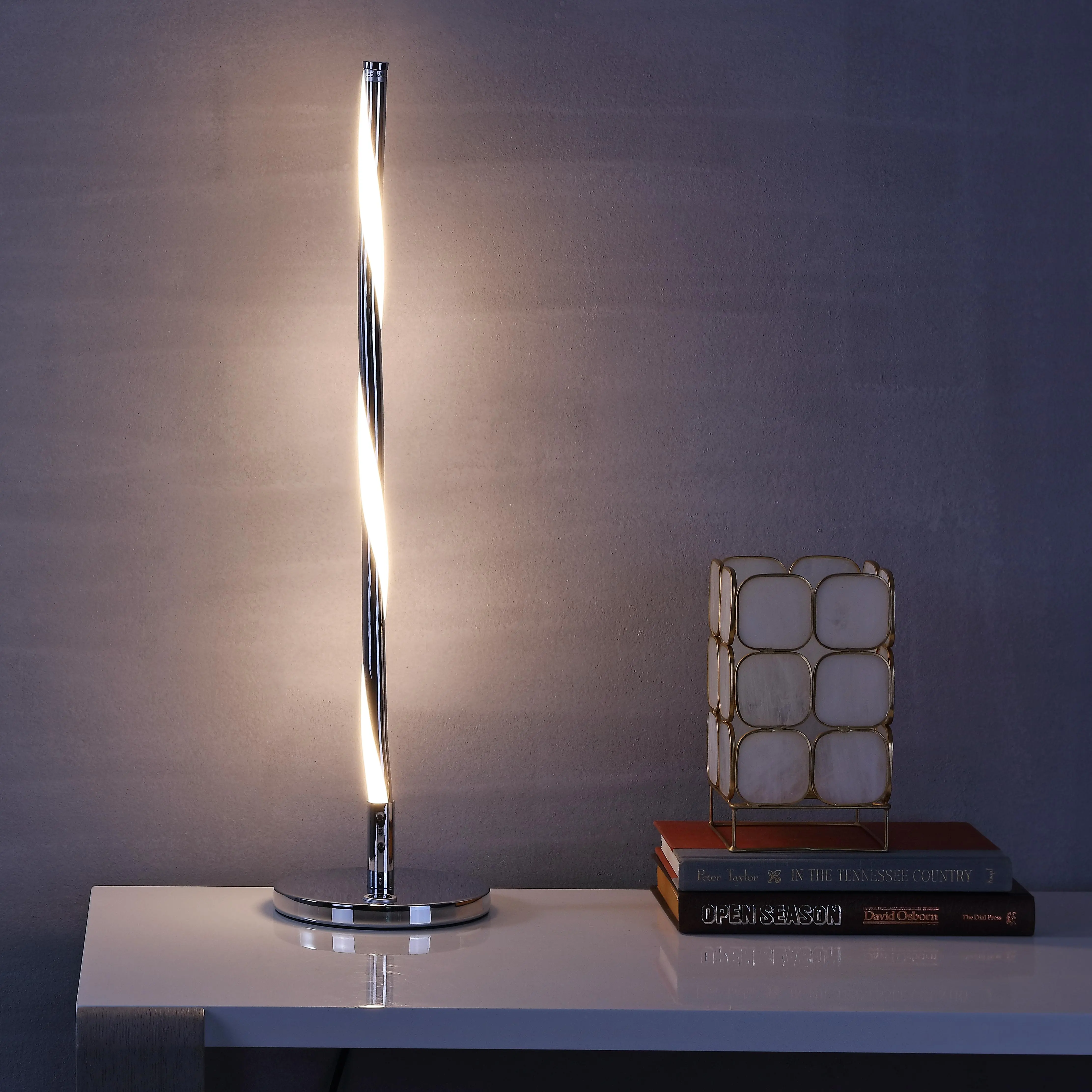JONATHAN Y Nile 23.5" Modern Integrated LED Table Lamp - Slim Chrome Metal, Dimmable Contemporary, Energy Efficient Built-In LED, 3000K In-Line On-Off Switch, 60" Silk-Wrapped Black Cord, ETL Listed, AC Power, Modern Mood Lighting for Bedroom Nightstand