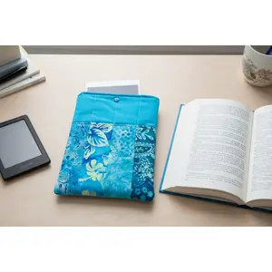 Quilted Tablet Sleeve or Book Sleeve Snap Closure - Teal Batiks - Beach Vibes - Book Cozy - Handmade - Medium - 7.5" x 10"