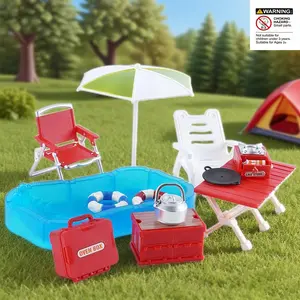 DIY Kids Mini Beach Pool Picnic Set Toy, Outdoor Pool Set, Realistic Playhouse Model, Includes Sand Pool, Umbrella, Pool Floaties, Perfect for Role-Playing Fun
