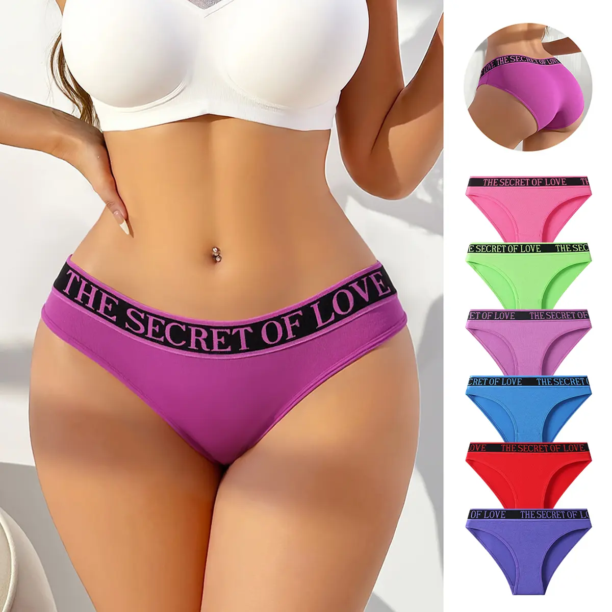Hotcom Women's 6-Pack High-Rise Cotton Panties, Breathable Letter Print Athletic Underwear, Fit Everyday Sports Clothes, Comfortable Activewear
