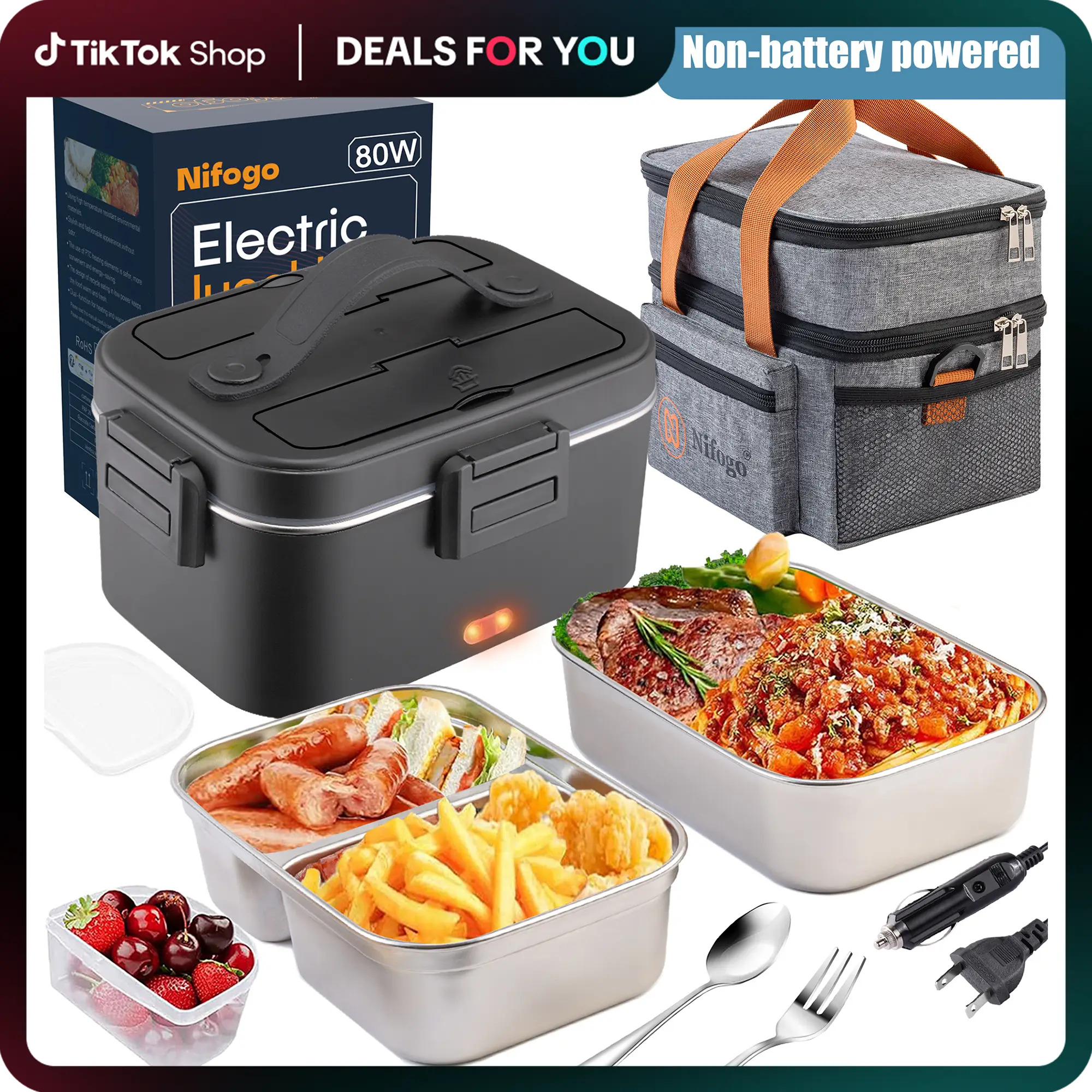 Deals for You Days Electric Lunch Box Portable Food Heater for Adults, Fast Heating Food Warmer for Car Truck Home Office 110V/12V/24V with 1.8L 304 S