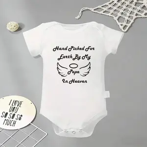 Hand Picked For Earth By My Papa In Heaven Baby Bodysuit, Funny Infant Newborn Clothes 100% Cotton Jumpsuits Baby Boys Girls Casual Rompers Baby Gift Baby Short Sleeves Onesie Clothes Letter Pattern Baby Outfit for Outdoor Indoor