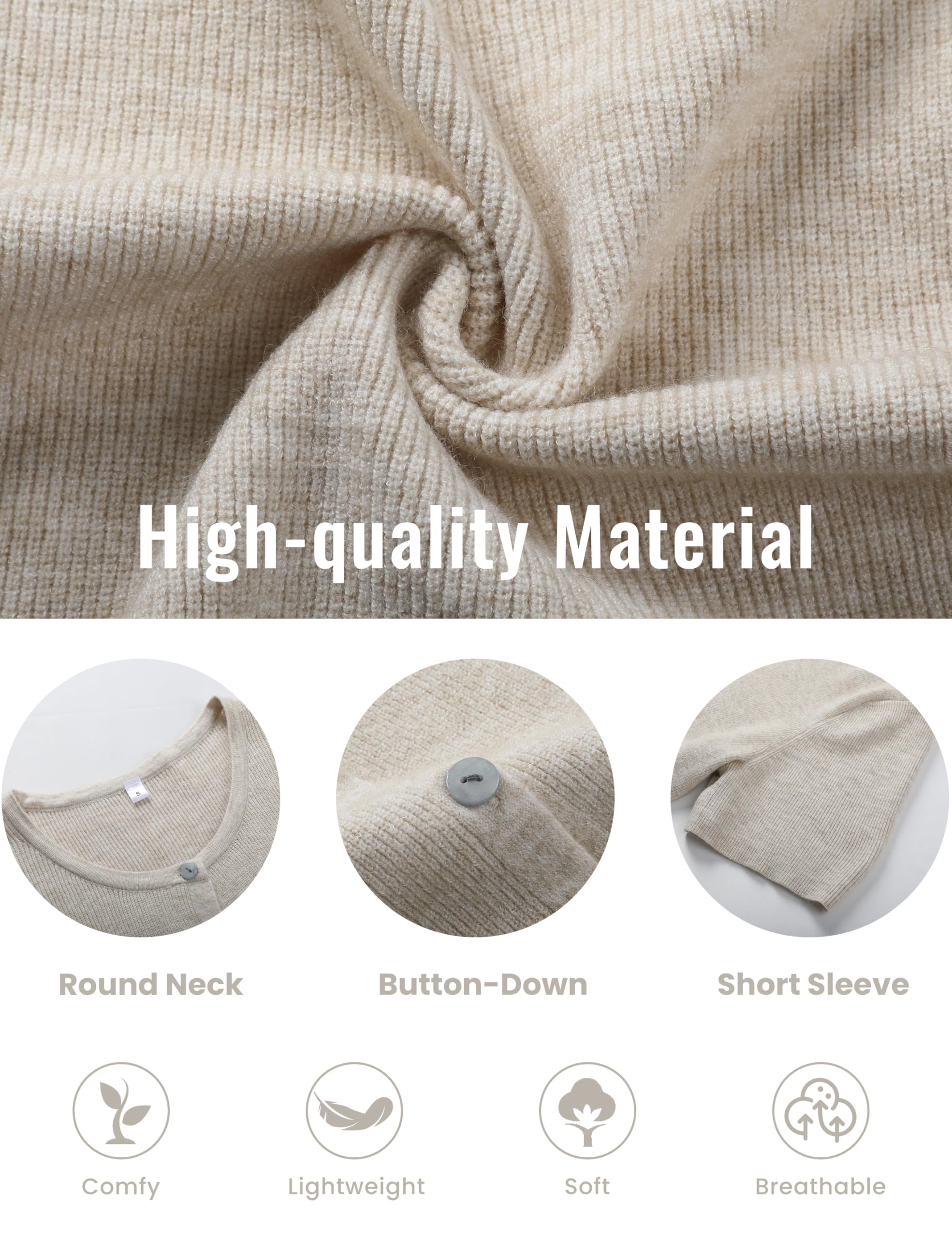 Tanming Women's Short Sleeve Cardigan Sweater - Crew Neck, Soft Ribbed Knitting Fabric, Button-Down, Fitted, Lightweight Breathable Clothes for Casual Office, Spring Summer Layering Cover Up (Women's Tops) #SpringStatements,summerwins
