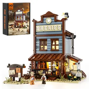 Funwhole Sheriff's-Office Lighting Building Bricks Set - The Old West Sheriff's Office LED Light Construction Building Model Set 1240 Pcs for Adults and Teen buildingbrickset