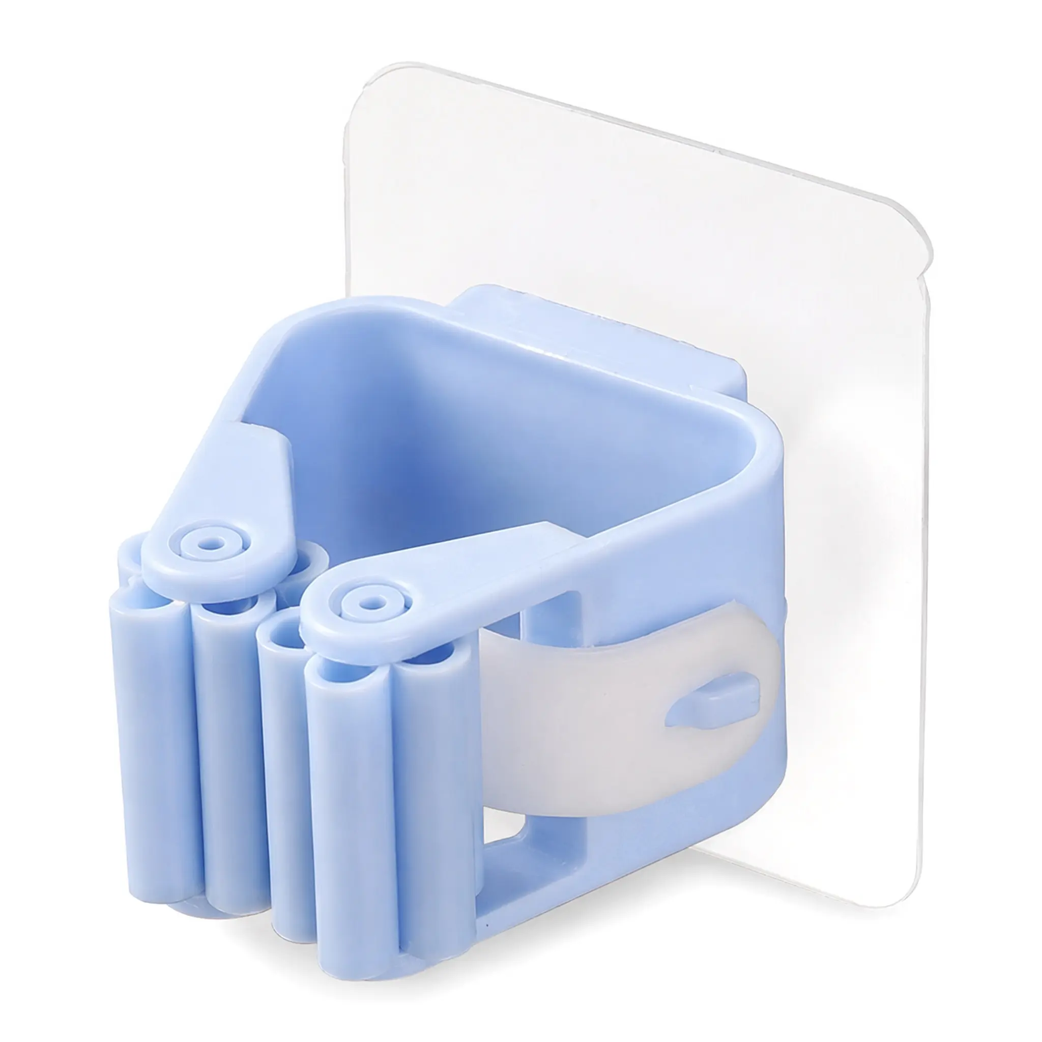 No Drill Self Adhesive Mop Broom Holder Wall Mounted Anti-Slip Gripping Clip, Waterproof Plastic Cleaning Tool Storage Rack for Bathroom Kitchen Garage Closet, Punch-Free Mop Organizer to Keep Cleaning Supplies Tidy and Save Indoor Space