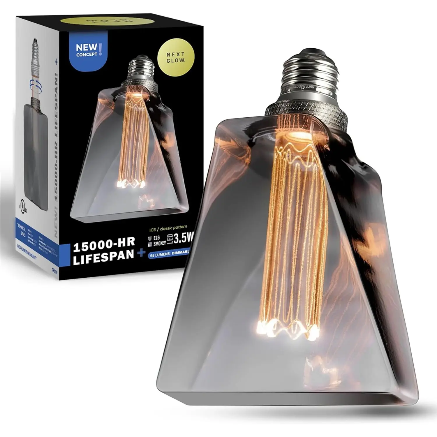 Next Glow Decorative Light bulb Eq 20W, ICE Style Decorative Light Bulbs Shaped E26 55 Lumen - Smokey