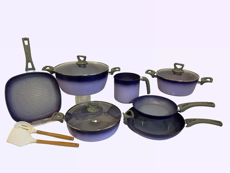 Neware bigger 12pz PURPLE Terracotta cookware set Lid Pan Stylish Fry Handles Pot Silicon Silicone Square Dish