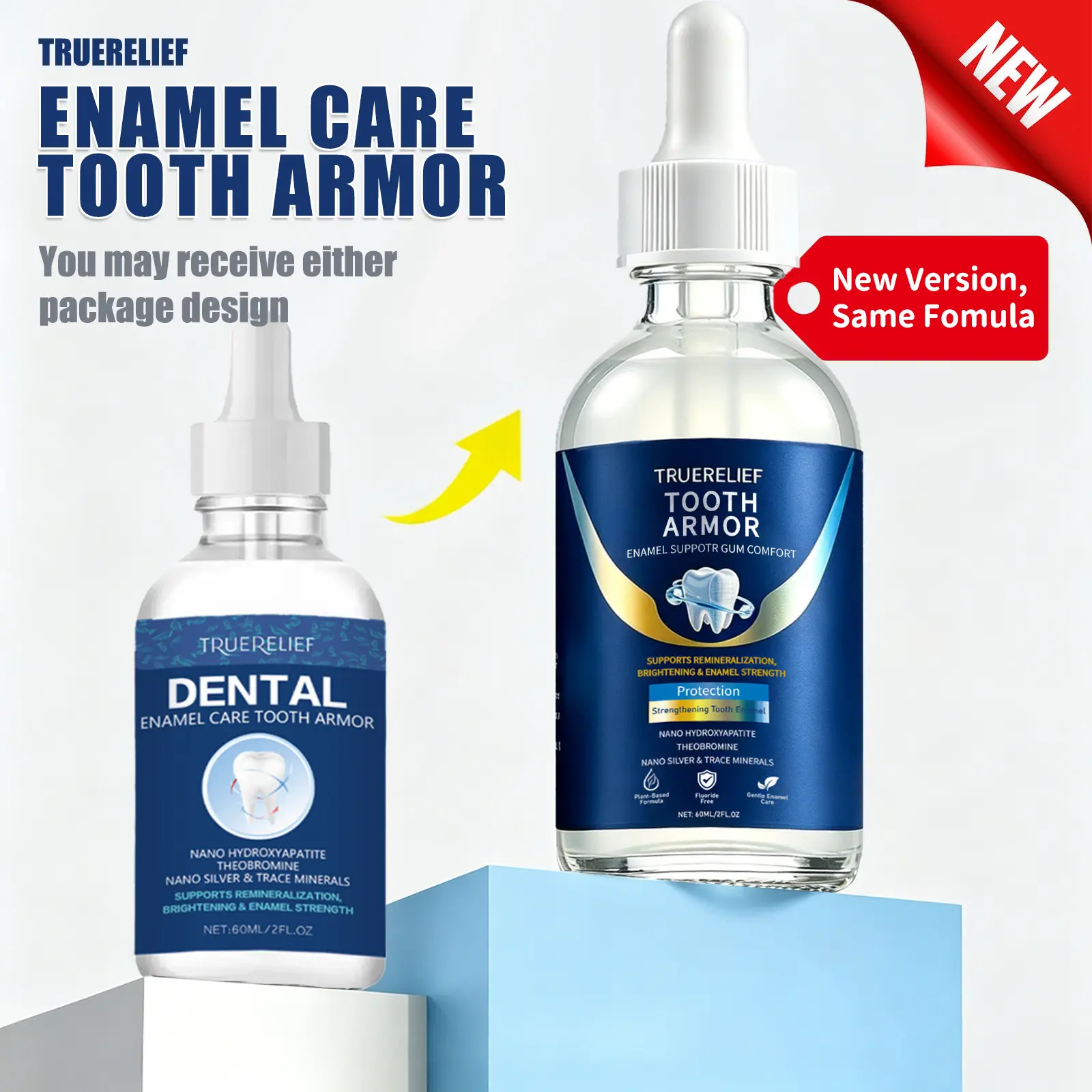 TrueRelief Original Tooth Armor Liquid Drops, Anti Cavity Enamel Protector Fluoride Free Nano Hydroxyapatite Daily Oral Care for Sensitive Teeth Whitening, Fresh Breath - Denture Kit, Cavity Prevention, Enamel Protection, Natural Whiter Teeth