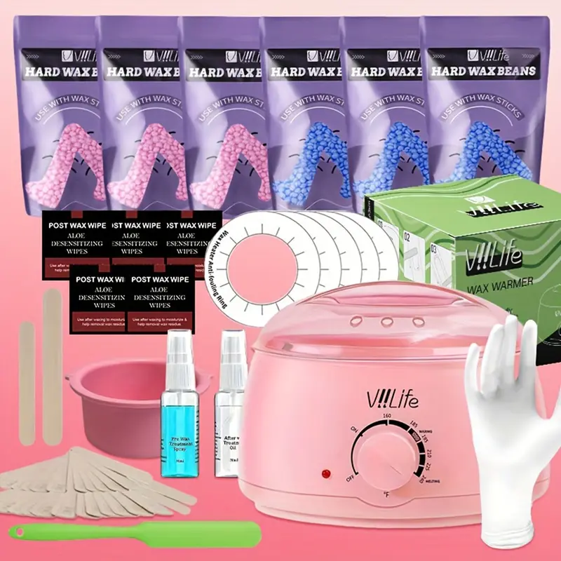 [NEW] Viilife Hair Removal Wax Kit for Beginners — Pink wax beads suitable for face, bikini, and underarm hair removal; salon-quality at-home product offering gentle hair removal, care for sensitive skin, and smooth, salon-like results.