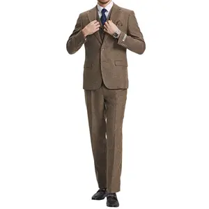 Men's Slim-Fit Brown Tweed Three-Piece Suit