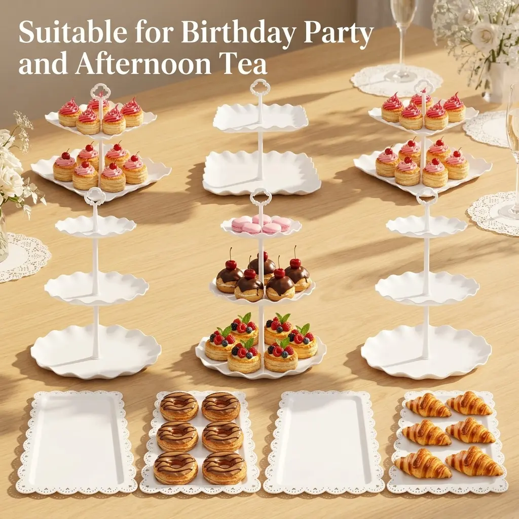 sebastian CADIA, 10PCS cake stands, cupcake stands, 3 two-tier cupcake stands + 3 three-tier cupcake stands + 4 appetizer trays, perfect for birthday party gatherings Cake Decorating Supplies Wedding