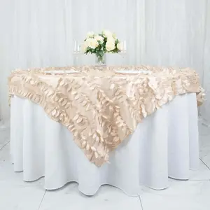 Taffeta Table Overlay 72"x72" Beige - 3D Leaf Petal Table Topper