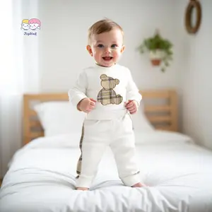 0-24M Baby Girls Autumn Clothes Long Sleeve Plaid Bear Pattern Pullover Sweatshirt Tops Pants Set Child Outfits Tracksuits Set