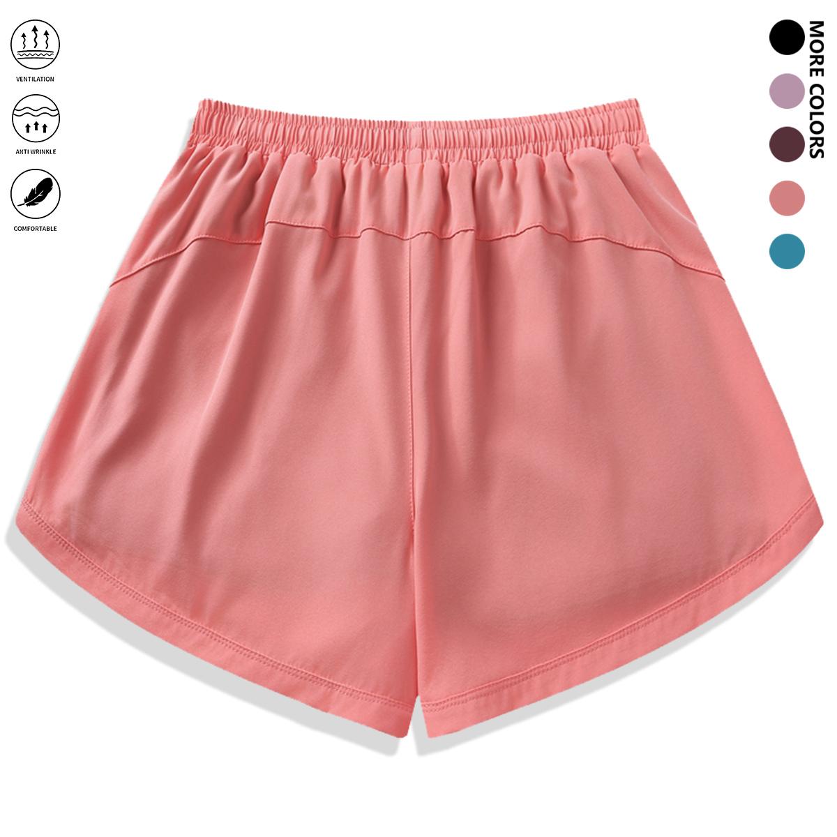 4-piece set: women’s casual athletic shorts outfit with built-in lining, drawstring, and elastic waistband — suitable for outdoor sports, fitness, running, and casual wear; women’s summer shorts bottoms.