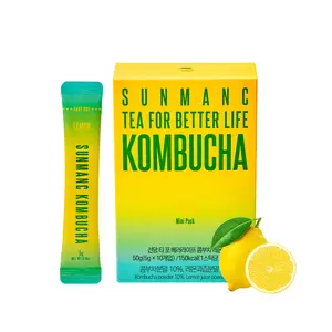 SUNMANG Lemon Kombucha 10 Packets - 0g Sugar & 15 Calories - 19 Probiotic Strains & Vitamin C - Refreshing Sparkling Drink Mix for Digestive Support - Perfect K-Food Pairing (Lemon)