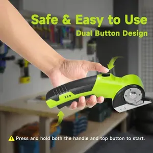 Electric scissors, equipped with alloy blades, for cutting fabric, carpet, and leather.Dual-button design, portable handheld circular cutting tool, used for cardboard cutting