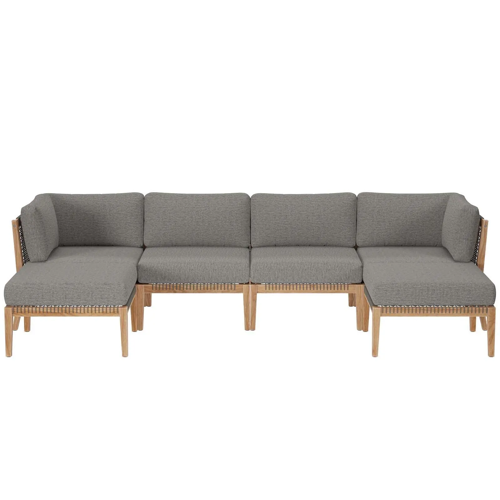 Modway Clearwater Outdoor Patio Teak Wood 6-Piece Sectional Sofa