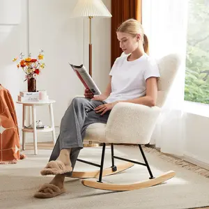 Modern Beige Glider Rocking Chair – Ultra‑Plush Teddy Upholstery, High‑Back Recliner & Smooth Glide Accent Chair for Nursery, Living Room & Bedroom