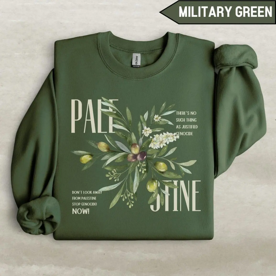 Palestine Olive Shirt, Palestine Sweater, Free Palestine Indipendence Crewneck T-shirt, Sweatshirt Unisex Cotton Regular Size S-3XL Menswear Hoodie