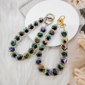 Acrylic Colorful Polygonal Diamond Bead Chain, Hand-held Bead Bag with Phone Case Decoration Chain, Fashion Phone Accessories, Phone Charms, Phone Lanyard, Phone Sling, Phone Strap for Women & Girls