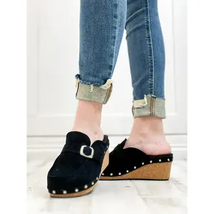Corkys Just Precious Slip-On Wedge In Black Faux Suede