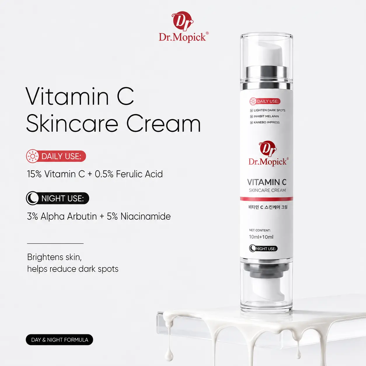 Dual Chamber Serum with Vitamin C & Niacinamide, Day & Night Brightening & Hydrating Skin Repair for All Skin Types, Single Item